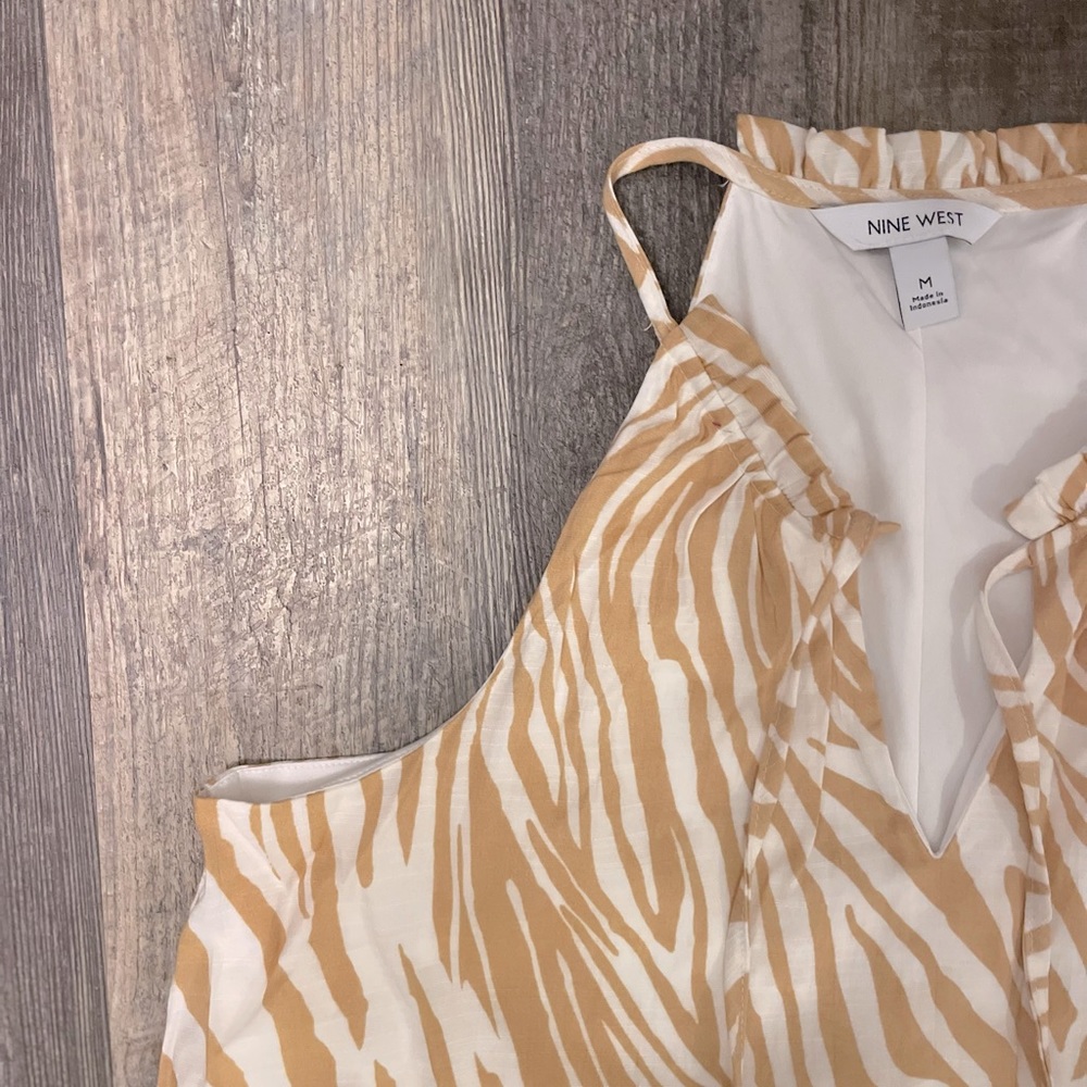 Nine West Beige and White Striped Maxi Dress